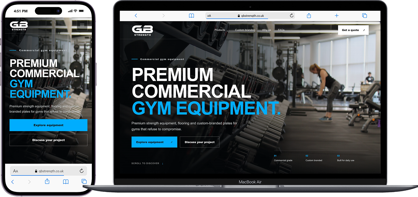 GB Strength website on desktop and mobile