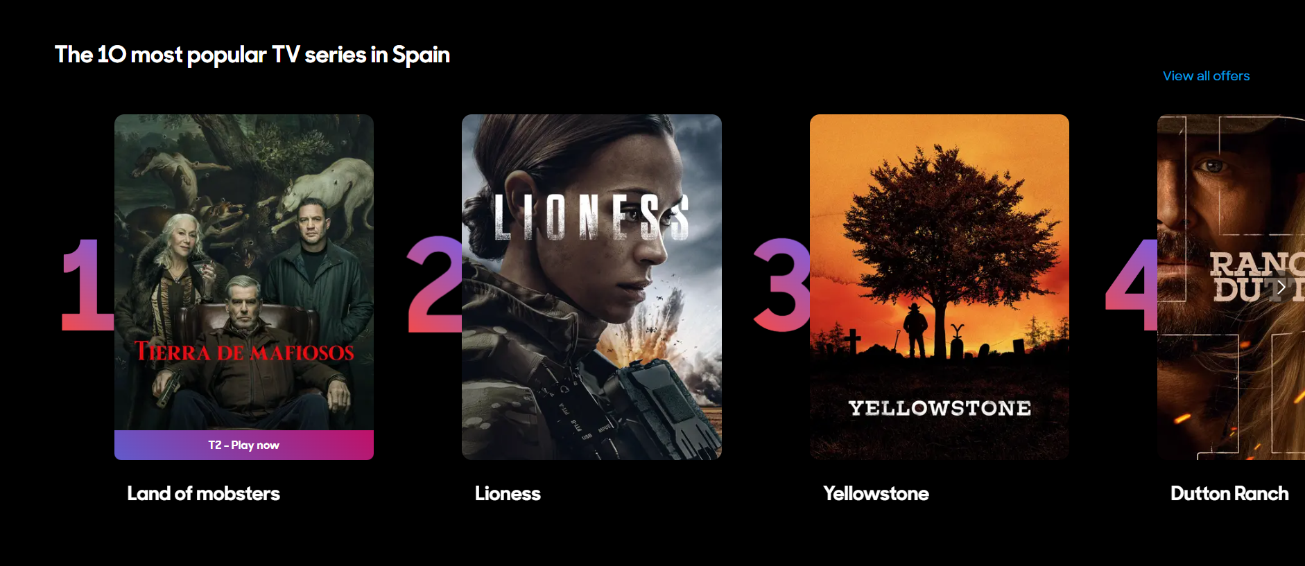 Homepage top-ten rail with numbered content tiles