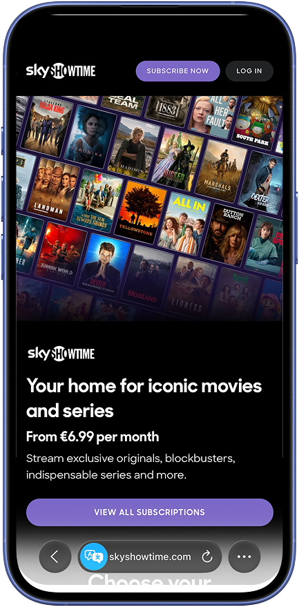 Original SkyShowtime mobile homepage