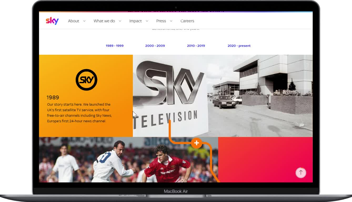 Interactive Sky history timeline on a laptop